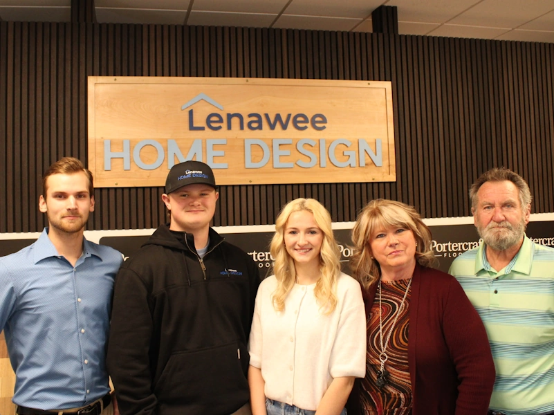 Group photo show showing five team members of Lenawee Home Design.